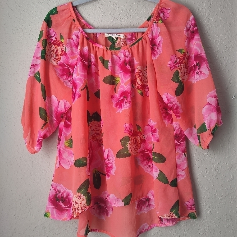 Wishful Park Sheer Floral Top Blouse Size M